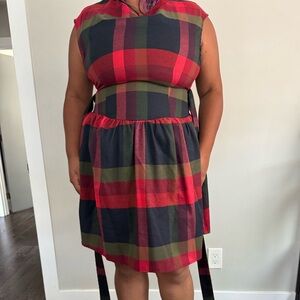 Plaid Sleeveless Midi Dress